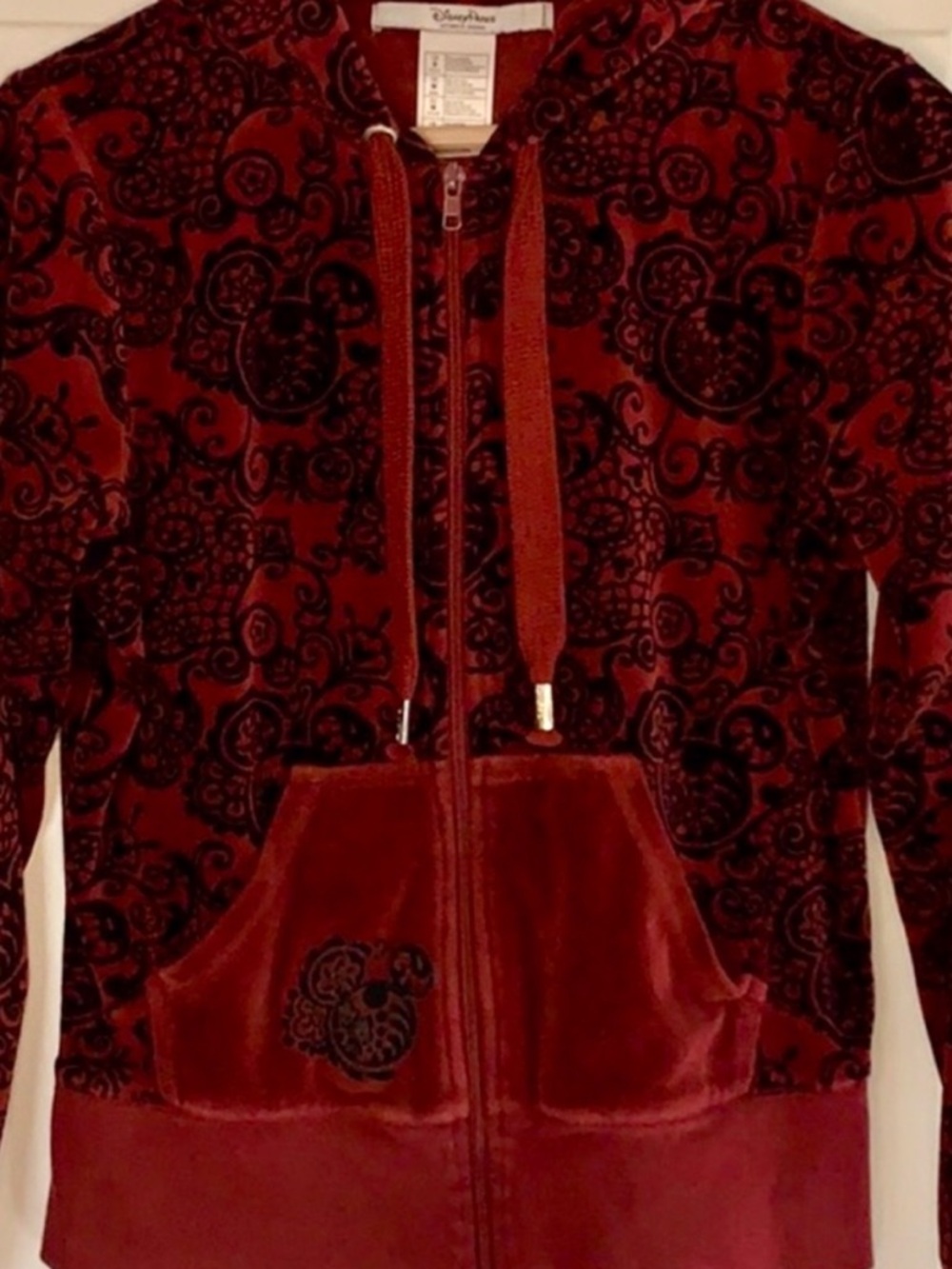 Disney Hidden Mickey Burgundy Red Velour Zip Hoodie with Hood - Picture 2 of 5